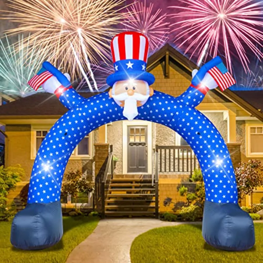 

11FT 4th of July Inflatable Decorations, Uncle Sam Archway with Built-in LEDs, PVC Red White Blue Outdoor Indoor Lawn Garden Pa