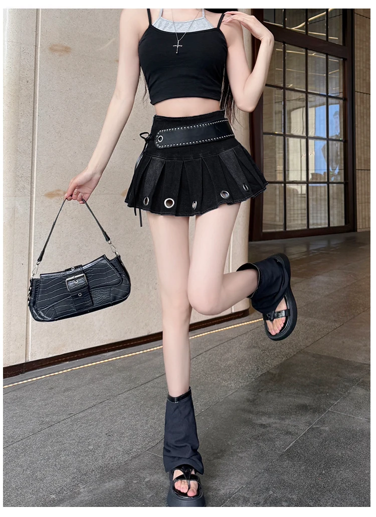 Sweet Sxey Denim Cake Skirt Women Retro Hight Waist A Line Mini Skirt Female Korean Fashion Casual Streetwear Pleated Skirt Y2K