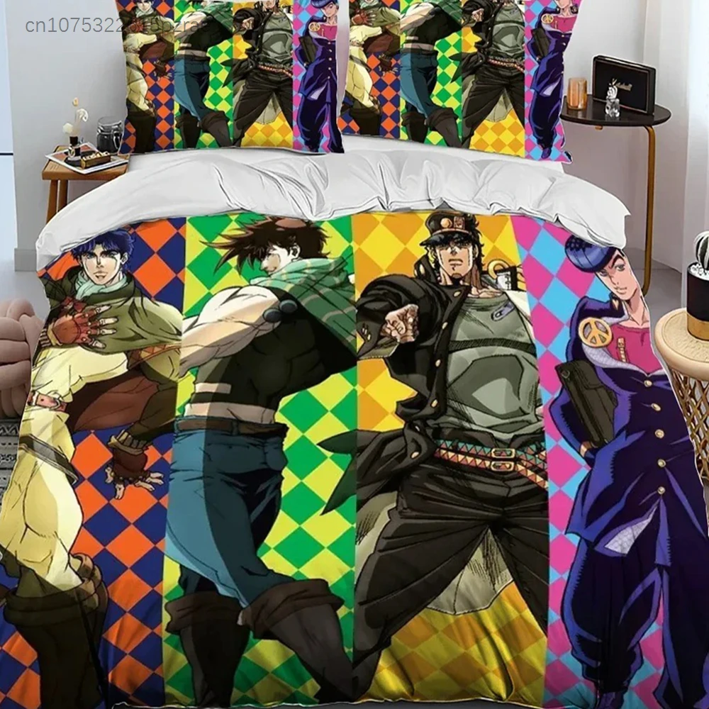 Anime jojo's Bizarre Adventure Comforter Bedding Set,Duvet Cover Bed Set Quilt Cover Pillowcase,king Queen Size Bedding Set Kids