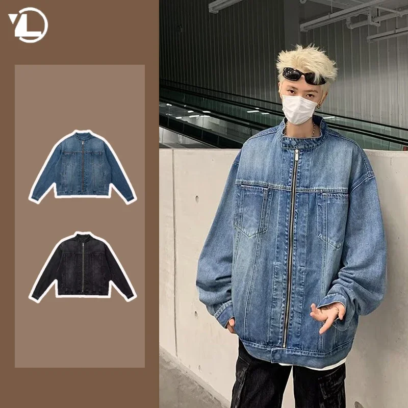 

Spring Washed Tie Dye Denim Jacket Mens Retro Casual Trend Couple Cowboy Coats 2024 New Japanese Streetwear Male Tooling Outwear