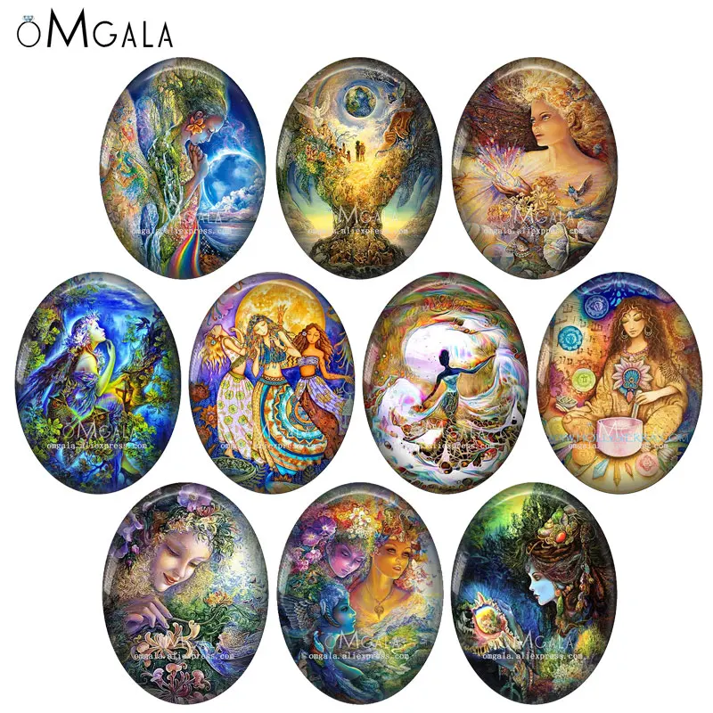 

Fashion Dream Girls Art Painting 10pcs 13x18mm/18x25mm/30x40mm Oval photo glass cabochon demo flat back Making findings