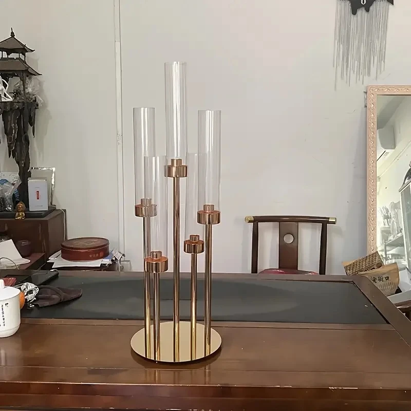 

1pcs Elegant 5 Arms Floor Candelabra Wedding Centerpieces Decoration, Metal Candlestick Holders with Acrylic Removable Lampshade