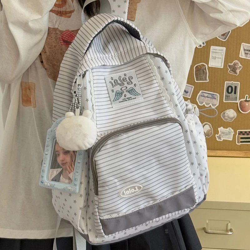 

Y2K E Girl Women's Bag 2026 Trend Fashion New Design Subculture Backpacks Star Shaped Dots Lace Aesthetic Striped Mochilas Mujer