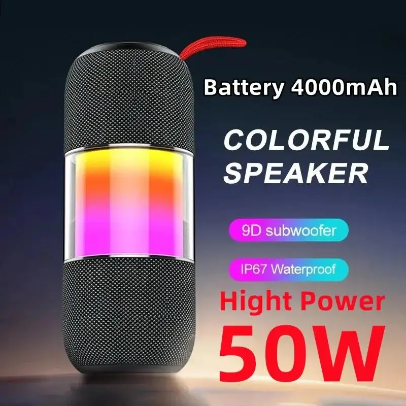 

4000mAh Battery Portable Wireless Column Subwoofer IPX7 Waterproof Support TF Card Caixa De Som Bluetooth Speaker Soundbar 50W