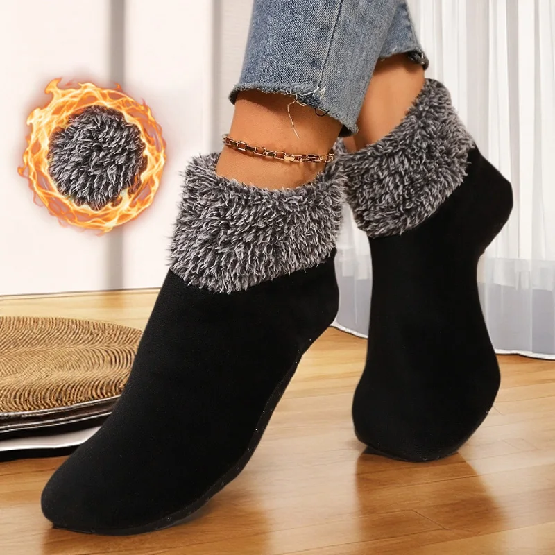 

1 Pair Cozy Fuzzy Trim Floor Socks Ultra-Warm Thick Soft Winter Indoor Socks Women Cold Weather Anti-Slip Sole Comfortable