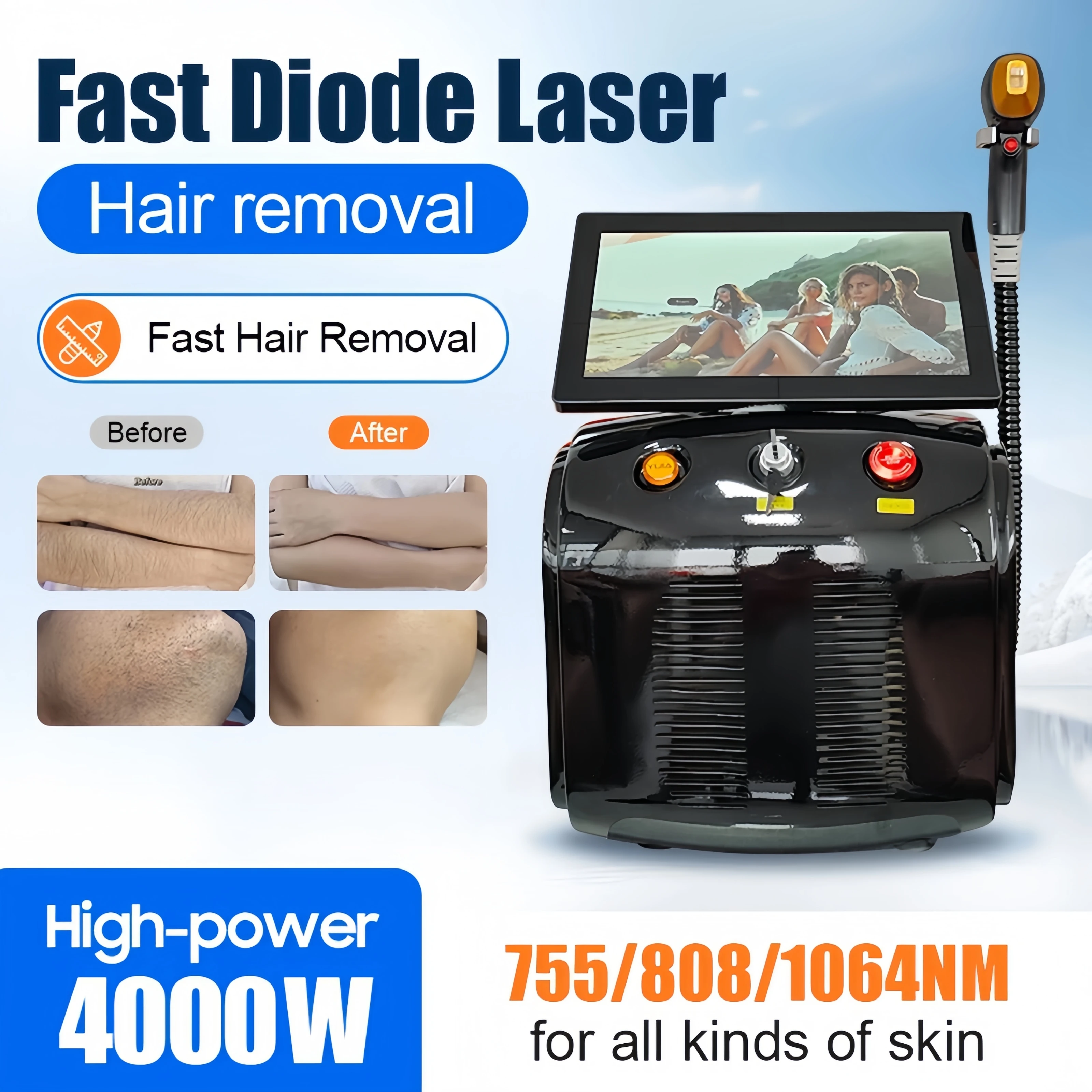 

Портативный мощный тройной лазер с ледяным охлаждением 755 808 1064 устройство диодный лазер 3 длины волны безболезненный аппарат для удаления волос 808 нм