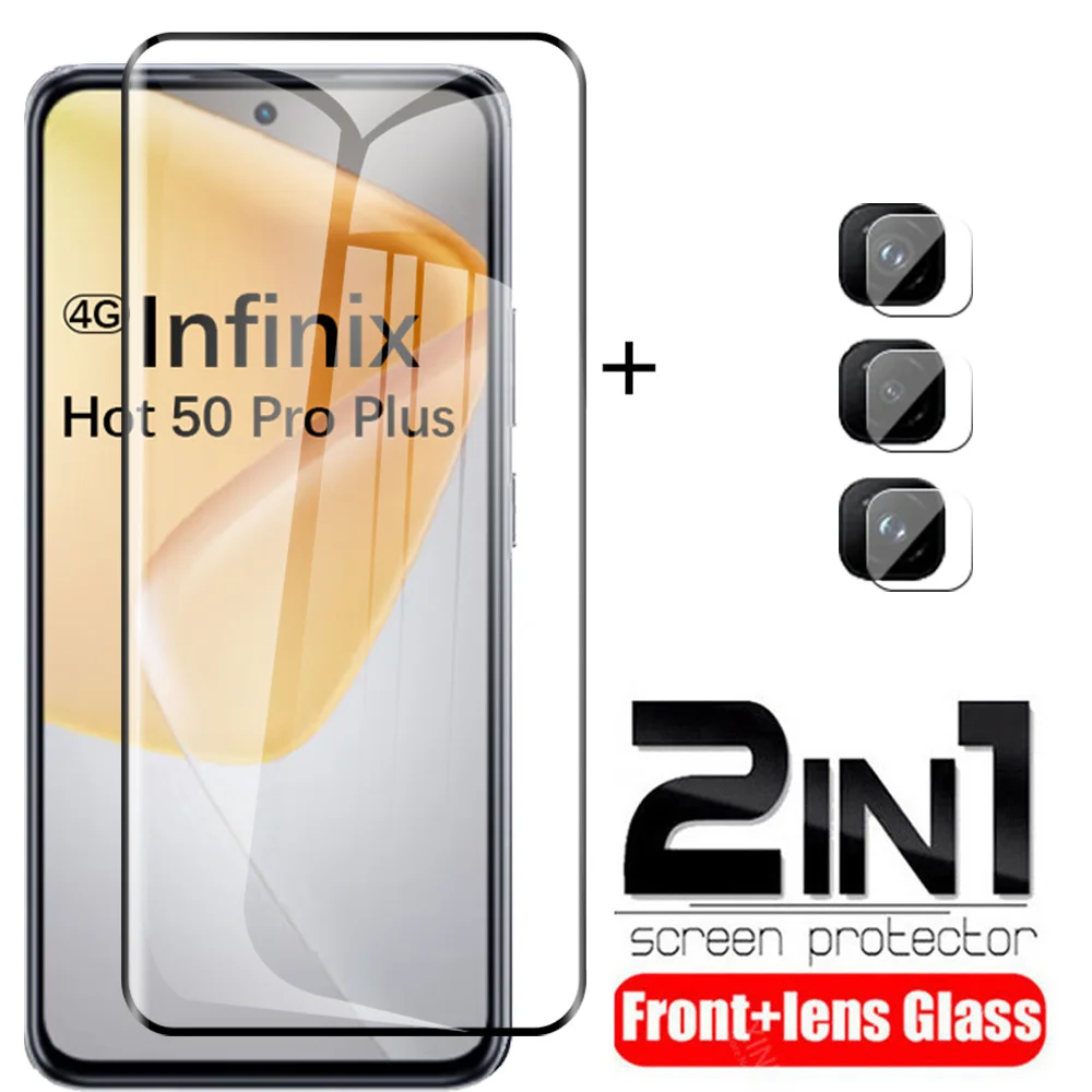 Hot50Pro + 9d Curved Glass For Infinix Hot 50 Pro Plus Tempered Glass 2IN1 Screen Protectors For Infinix Hot 50 Pro+ Camera Film