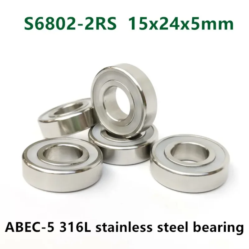 10pcs 316L stainless steel bearing S6802-2RS 15*24*5mm waterproof anti-corrosion bearings S6802RS S6802 15x24x5 mm