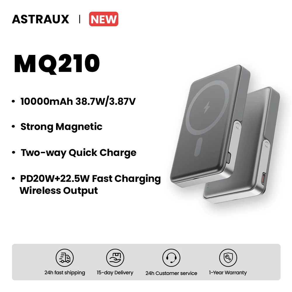 ASTRAUX MQ210 10000mAh High Capacity Power bank Two-way Portable Battery PD20W+22.5W Fast Charging Wireless Output For iPhone