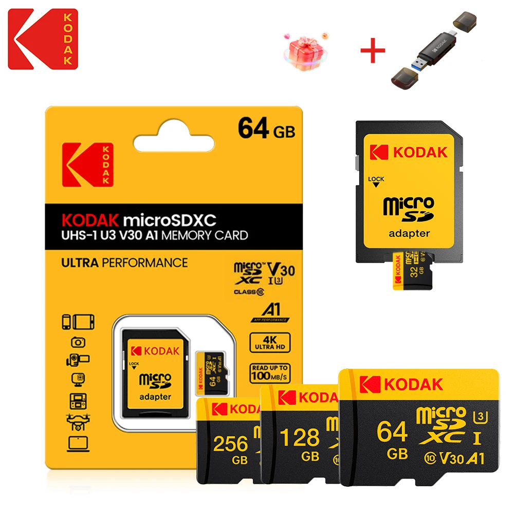 

Kodak Ultra black gold Micro SD Card 128GB 32GB 64GB 256G Memory Card TF Flash Card Memory Cards for Phone Camera + Card Reader