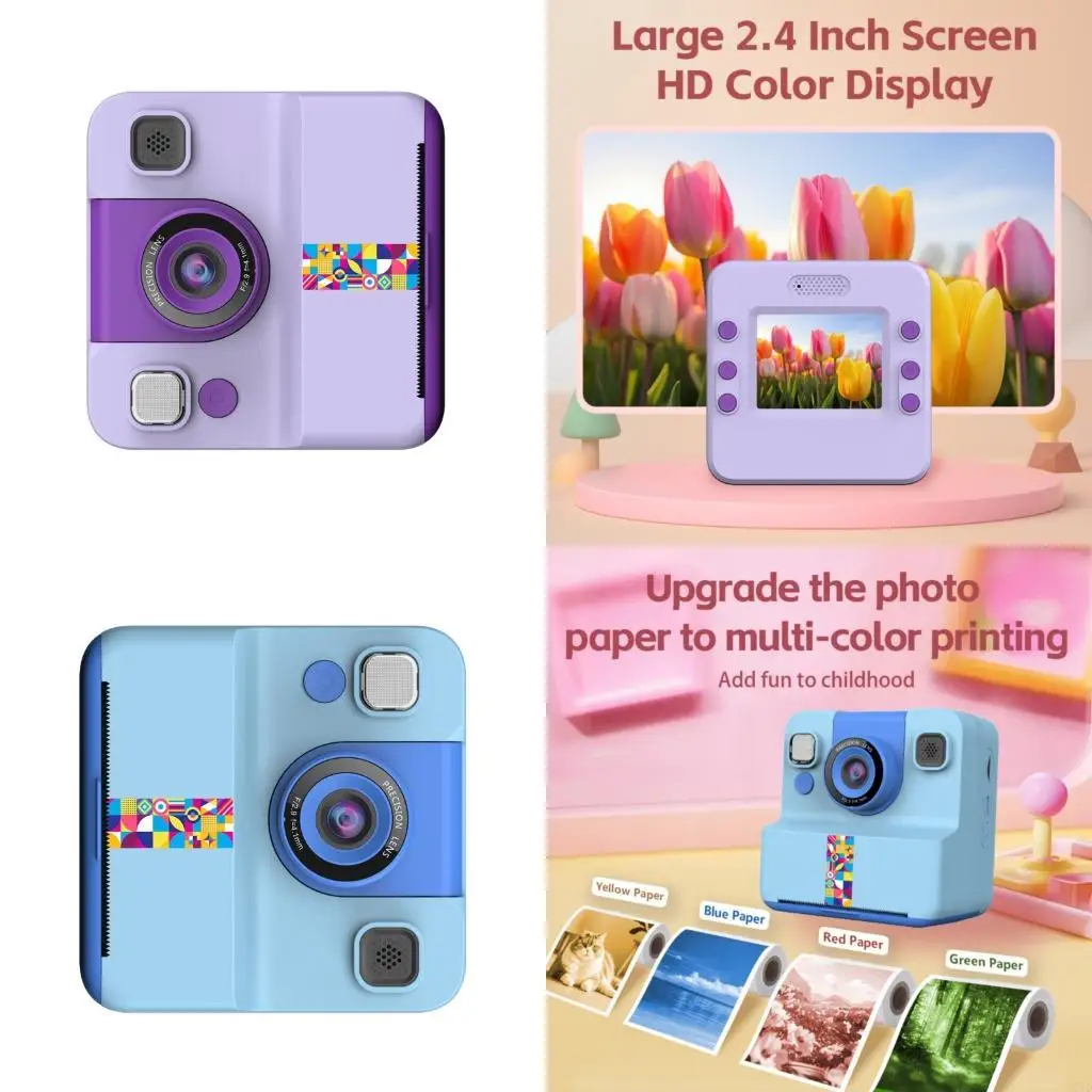 

D7YD Fun Kids Camera Camera Printer 2400W Pixel Lens встроенные в головоломки
