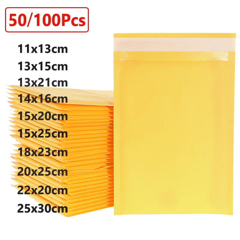 Envelopes De Bolha De Papel Kraft, Mailers Acolchoados, Envelope De Envio, Auto Selo, Saco De Embalagem, Sacos De Armazenamento De Correio, 50 Pcs, 100Pcs