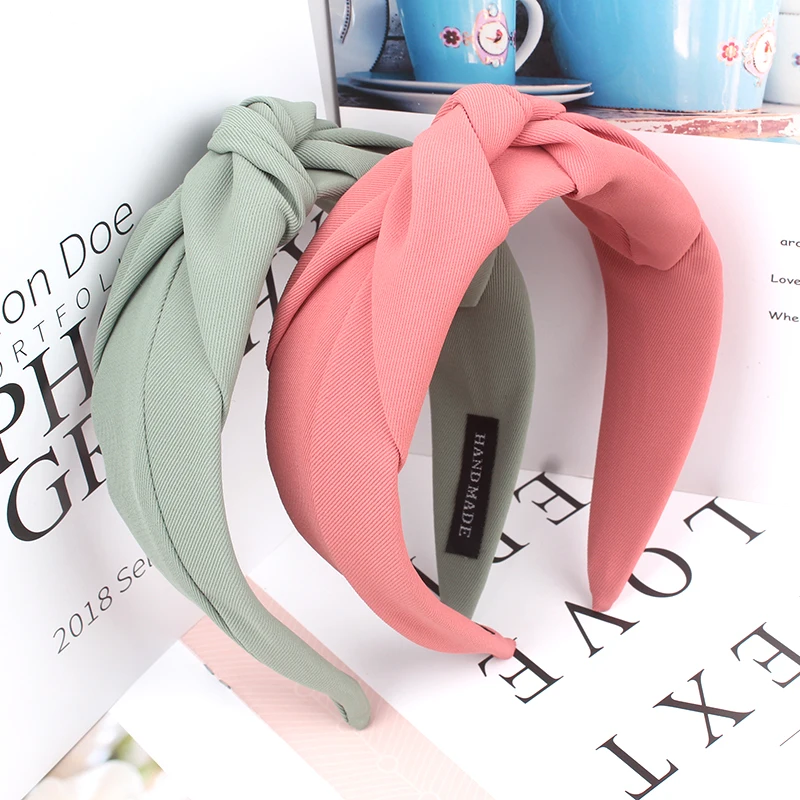 New Fashion Women Headband Solid Color Wide Side Hairband Center Knot Casual Turban Adult Headwear Hair Accessories