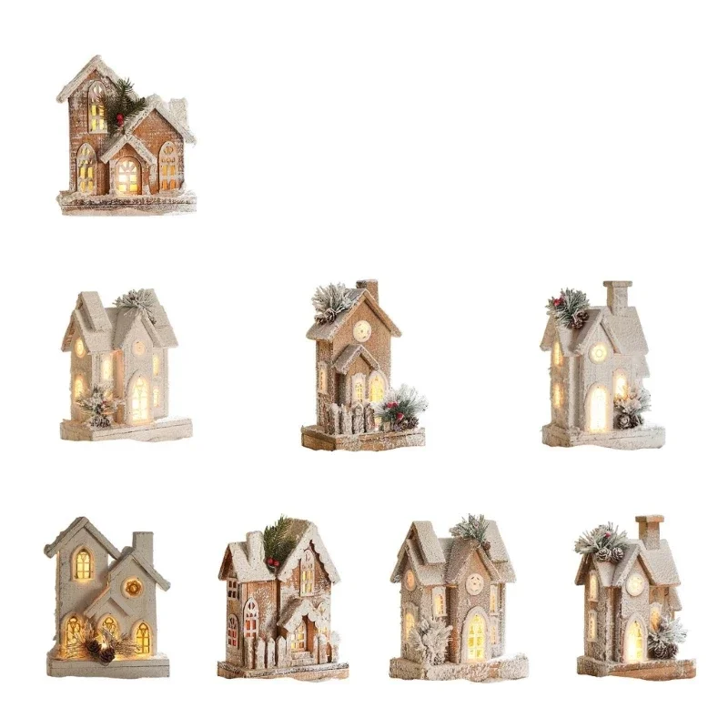 Indoor Christmas Village House Decoration Lighted Houses Figurine with Soft Glowing for Festival Table Display