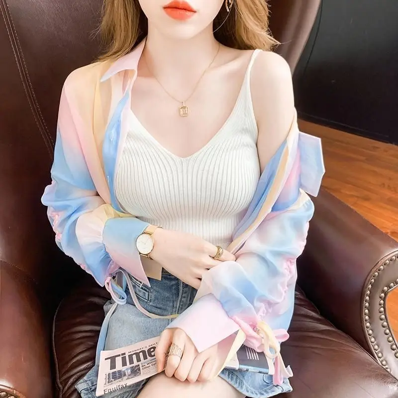 Stylish Lapel Button Spliced Shirring Bandage Bow Color Shirt Female Clothing 2024 Spring New Casual Tops Loose Korean Blouse