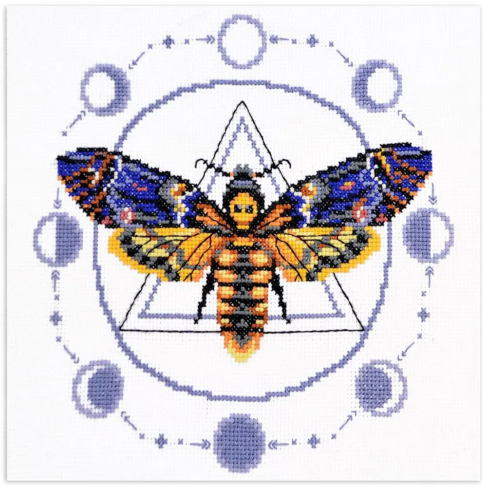 

'Death's-Head Hawkmoth' Embroidery Kit - Skull Moth Counted Cross Stitch Set for Adults with Pattern, Aida 14 Count Cloth an