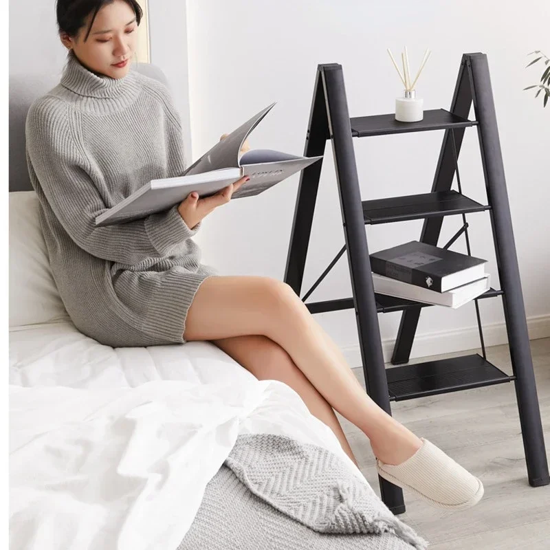 Ultra-thin Multifunctional Folding Ladder Household Herringbone Ladder Indoor Thick Aluminum Alloy Rack Three Step Ladder Stool