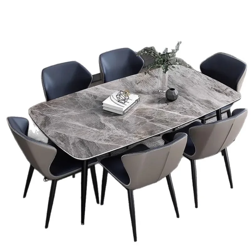 

Italian minimalist rock slab dining table light luxury household small apartment eating table rectangular high-end bright