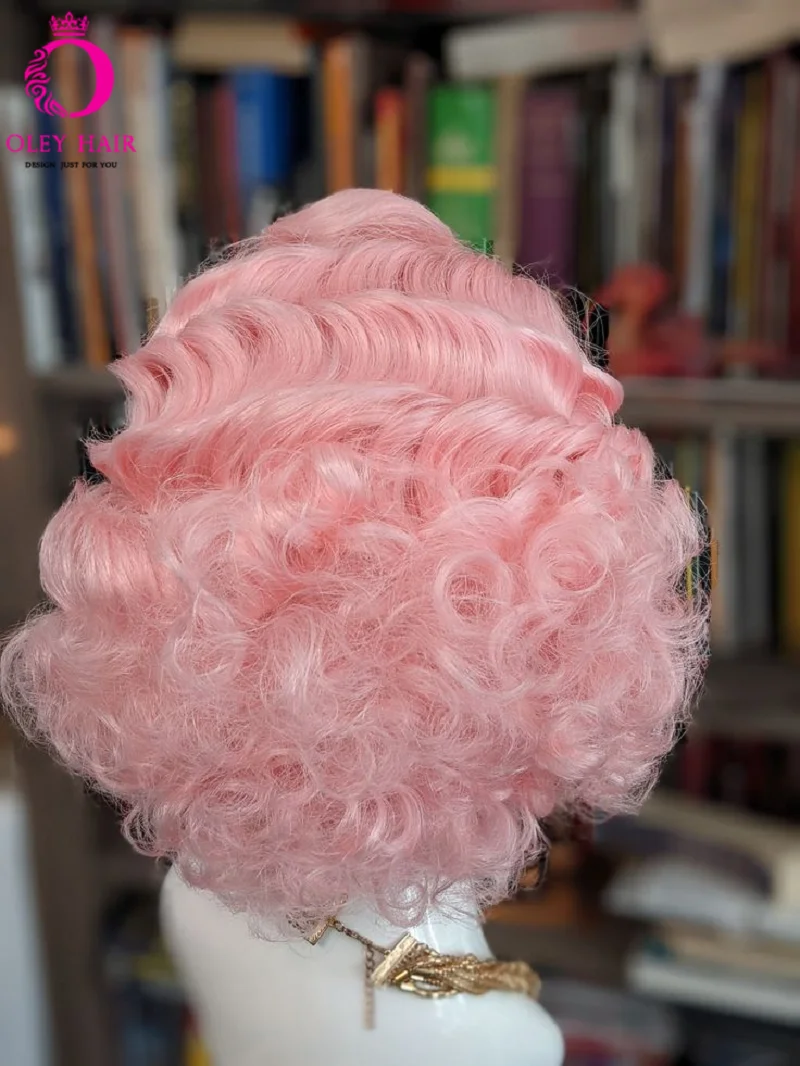 OLEY Platinum Blonde Monroe Cosplay Wig Synthetic 13x4 Lace Front Wig Heat Resistant Wavy Pink Short Drag Queen Wigs For Women