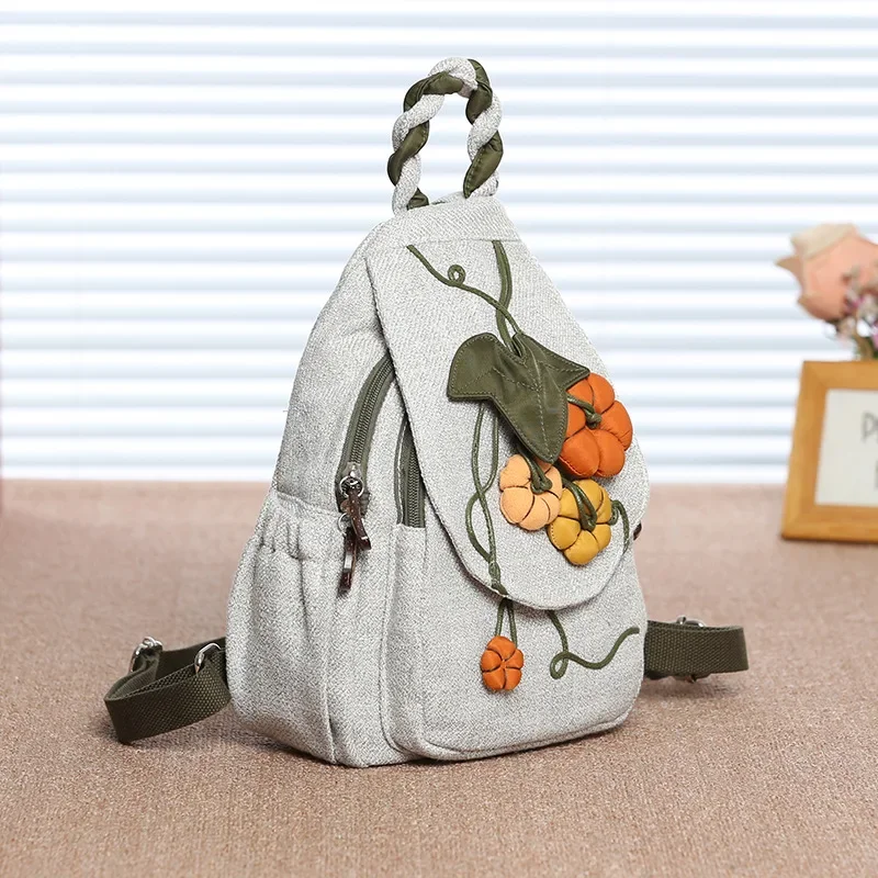 3D Pumpkin Pattern Women Travel Backpack High Quality Luxury Linen Female Backpack Fashion Prettry Style Girls Daypack Backpack