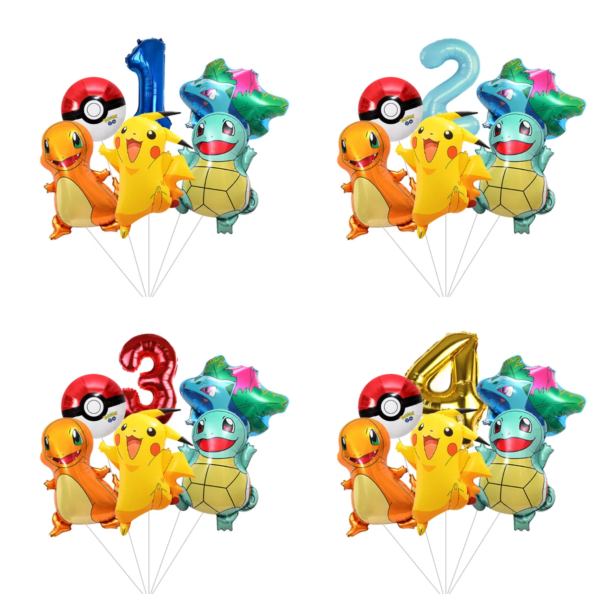 Pokemon Pikachu Ballon-Set Kinderparty-Dekoration Glumanda Schiggy Bisasaur Geburtstag Folienballons Geschenk Puppe Spielzeug