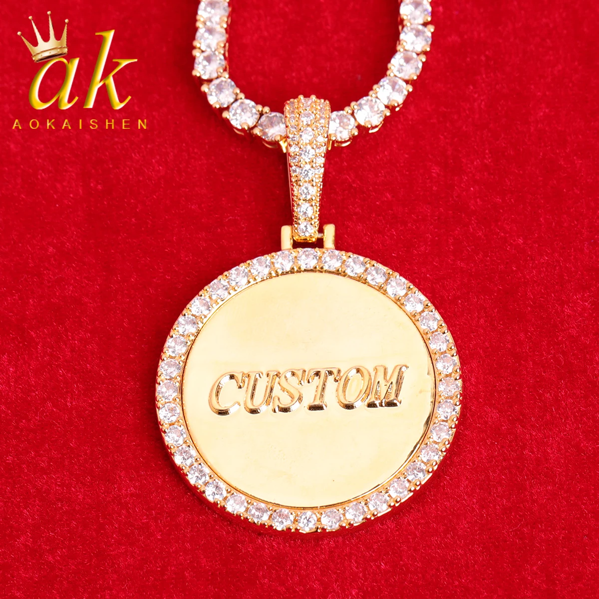 

Aokaishen Iced Out Pendant Custom Name Necklace Solid Back Hip Hop Jewelry 2022 Trend Best Selling Drop Shipping Items