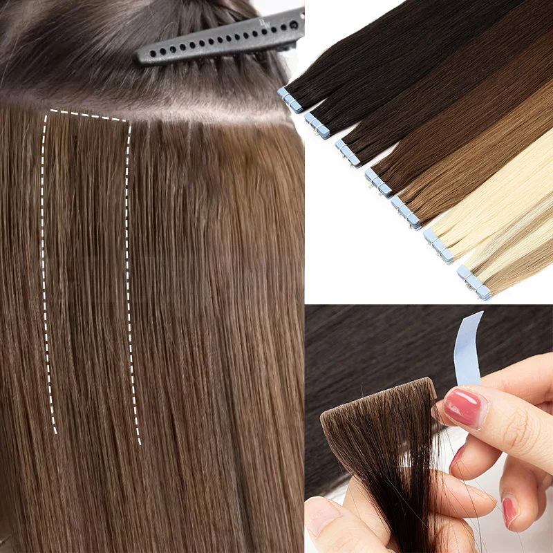 Injected Tape In Hair Extensions Brown 12-20 Inch Invisi Edge Tape in Hair Invisible Skin Weft Travel Styling 10Pcs Easy Install