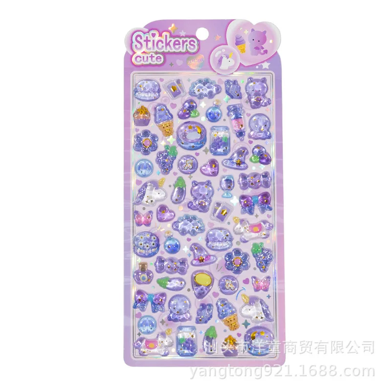 YTES 스티커 3D 푹신한 폼 크리스탈 엠보싱 장식 만화 토끼 꿈같은 귀여운 어린이 일기장 보상