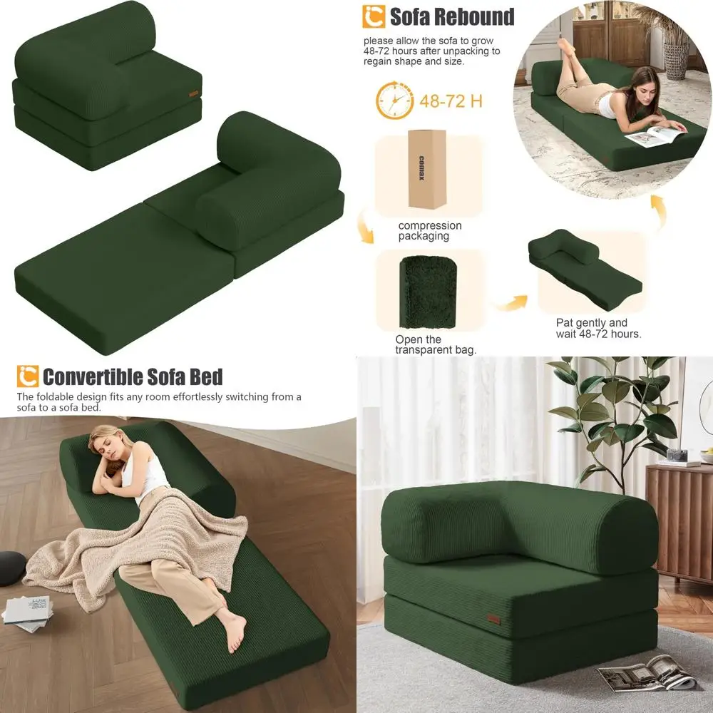 

Adjustable Sofa Bed, Folding Chair Couch, Compact Futon for Adults, Convertible Sleeper, Single-Person Floor Sofa