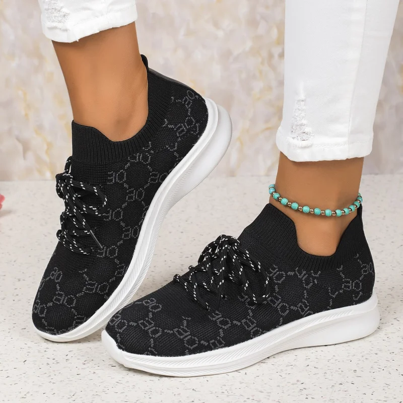 

Large Size Mesh Letter Sports Women's Shoes Single Shoes Large Size Flat Lace-up Casual Women's Shoes