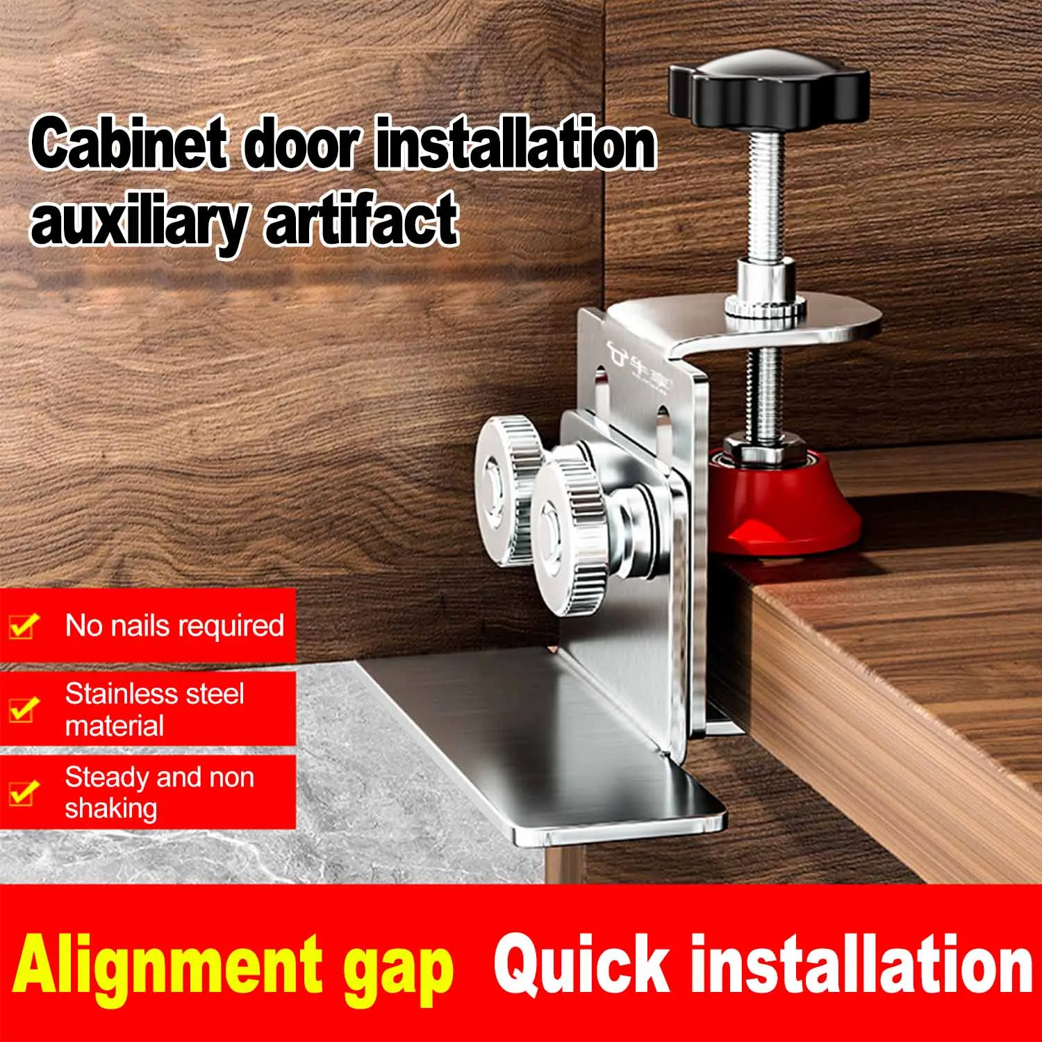 

Stainless Steel Cabinet Door Installation Locator Adjustable Woodworking Auxiliary Tools Mounting Jig Hidden Door Mount