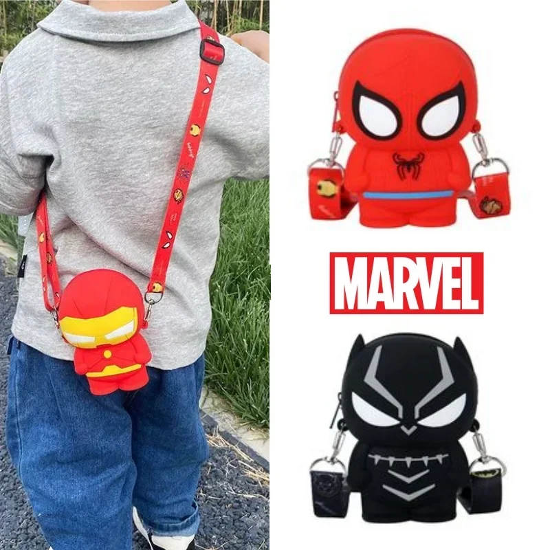 Cartoon Marvel Series Silicone Coin Purse Iron Man Spider-Man Captain America Black Panther Shoulder Crossbody Bag Wallet