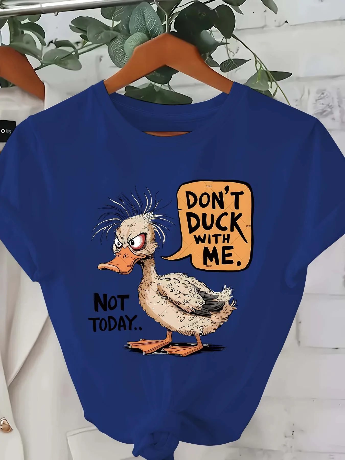 Don't Duck with Me Cute and Funny Duck Print Round Neck T-shirt Casual Daily Summer Personalized Top