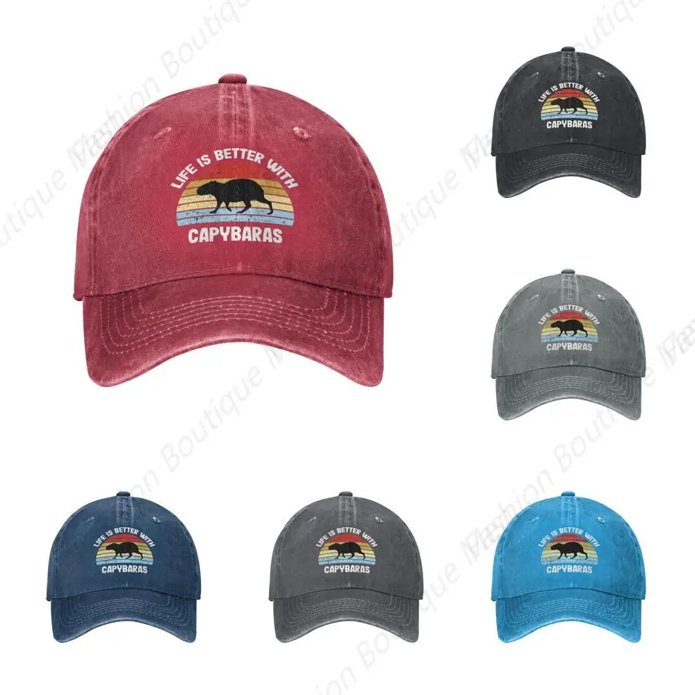 Hot-Selling  Life-Is-Better-With-Capybaras-Cute-Capybara-Retro-Rodents-Animal Funny Trucker Hat Men Women Cowboy Hat