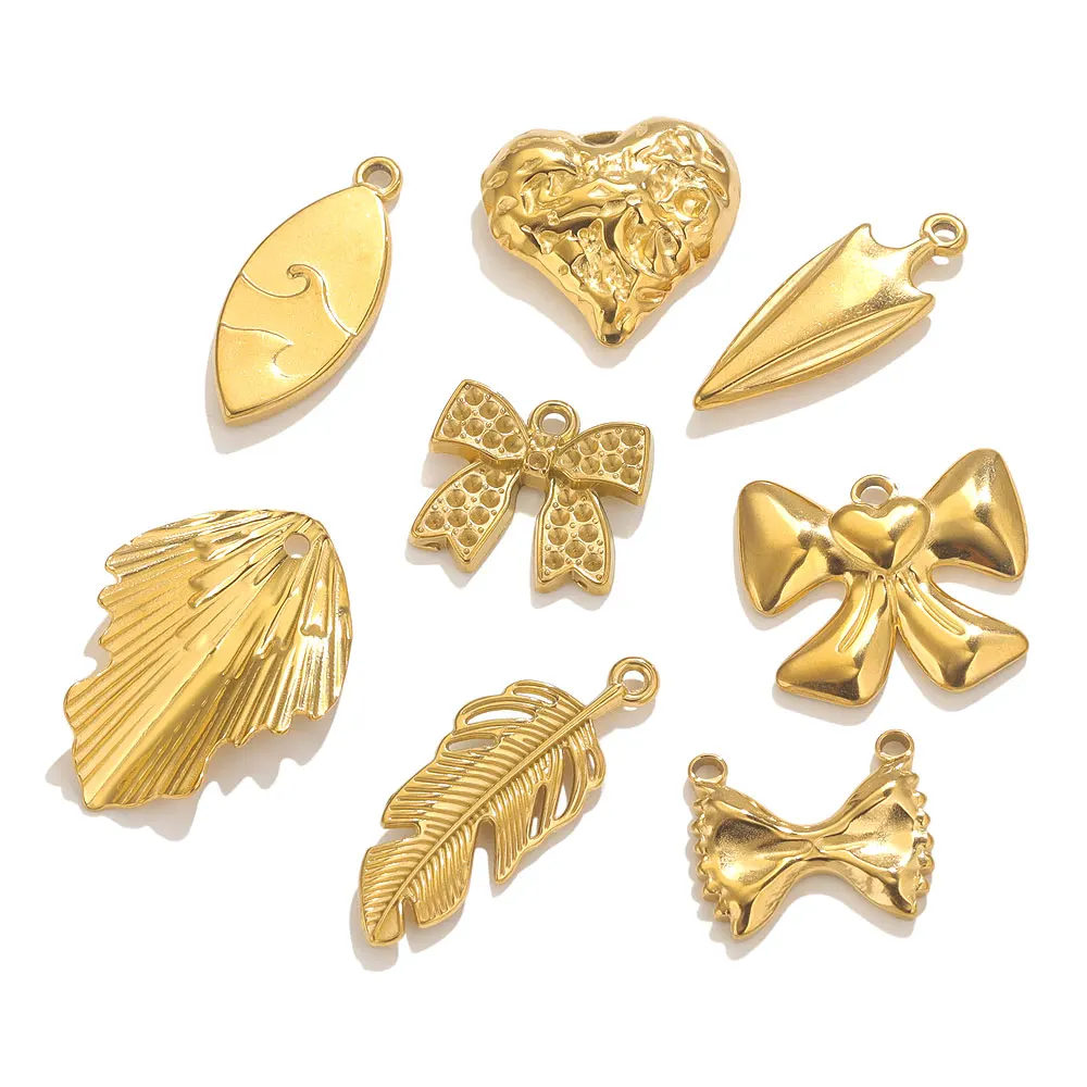 

5pcs Gold Plated Stainless Steel Feather Bow Charms For Jewelry Makings DIY Heart Pendant Necklace Jewelry Findings Material