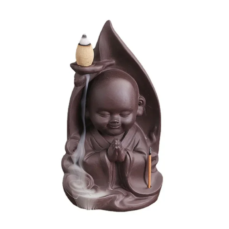 Zen Incense Burner The Little Monk Home Ornaments Purple Clay Waterfall Backflow Incense Burner Incense Stick Holder -No Incense