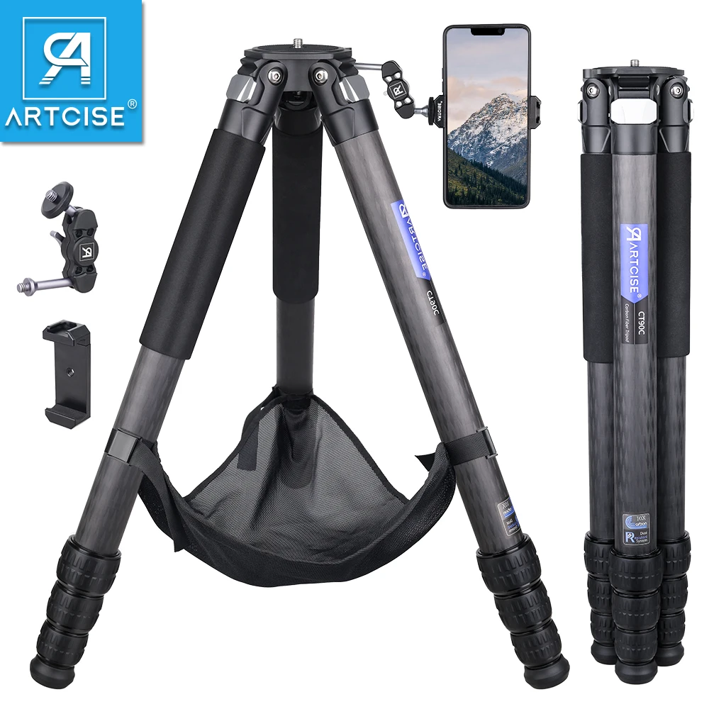 Kompaktowy profesjonalny statyw podróżny z włókna węglowego z kamienną torbą ARTCISE CT90C Heavy Duty do lustrzanki cyfrowej, maksymalne obciążenie 40 kg