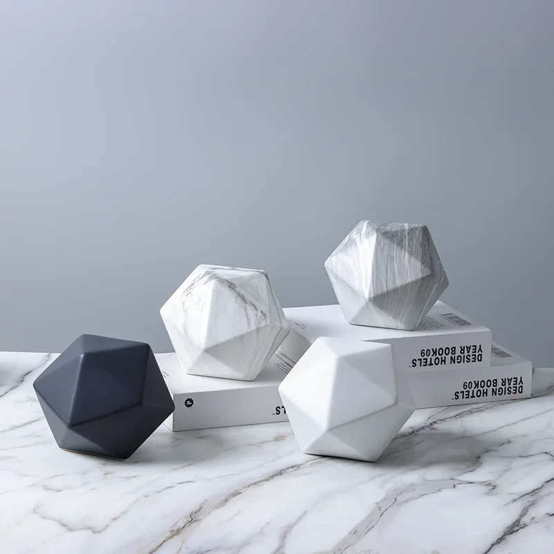 Creative Ceramic Crafts Geometric Polyhedron Ball Marbled Squares Golden Stone Decorative Figurines Home Decoration Accessories