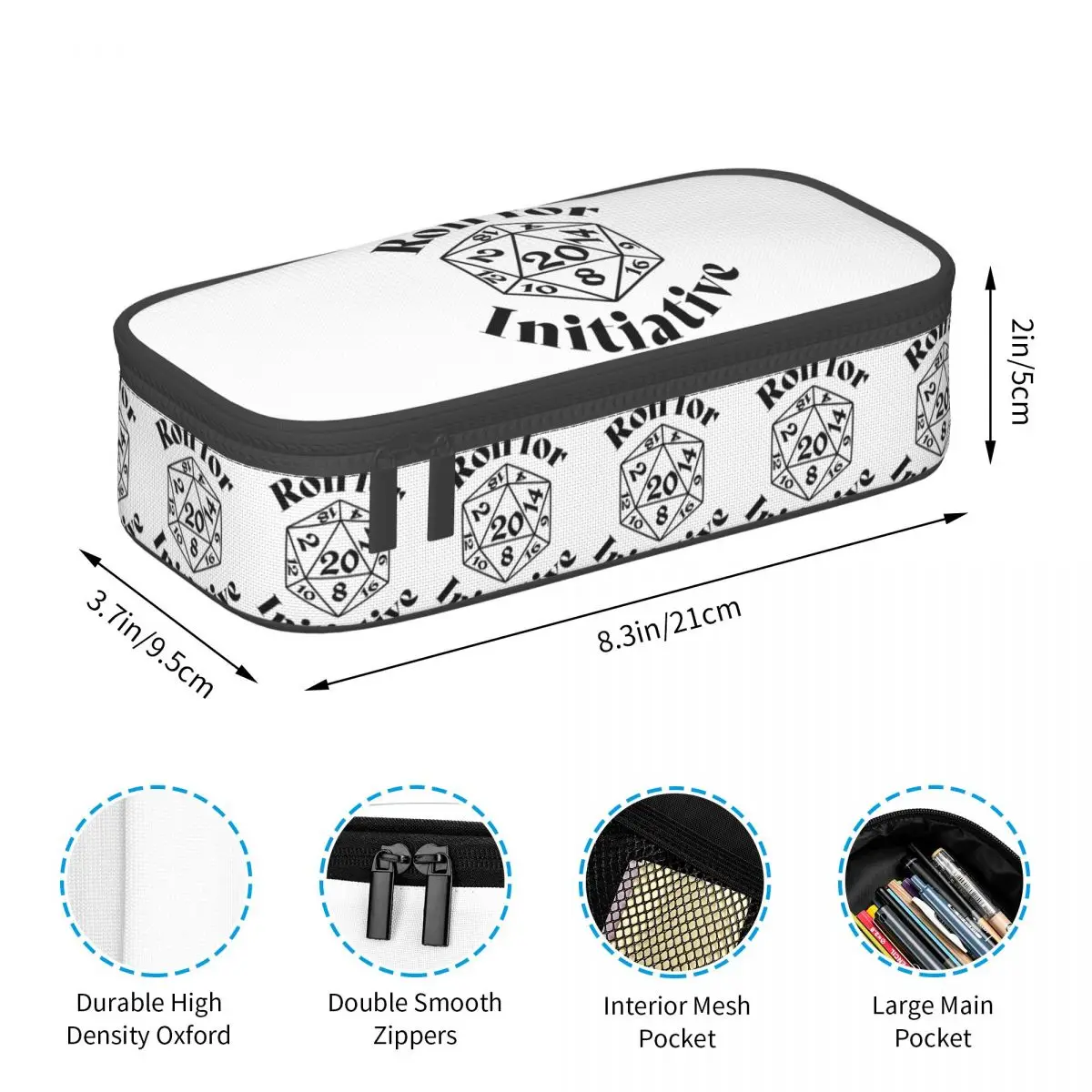 Roll For Initiative Dnd Game Pencil Case for Boys Girls School Pen Box Pencil Bag Stationery Supplies Pen Holder Bag