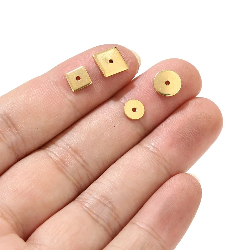 50pcs Gold Tone 6mm/8mm Stainless Steel Metal Charms Round Square Spacer Connectors For DIY Jewelry Bracelets Necklaces Findings