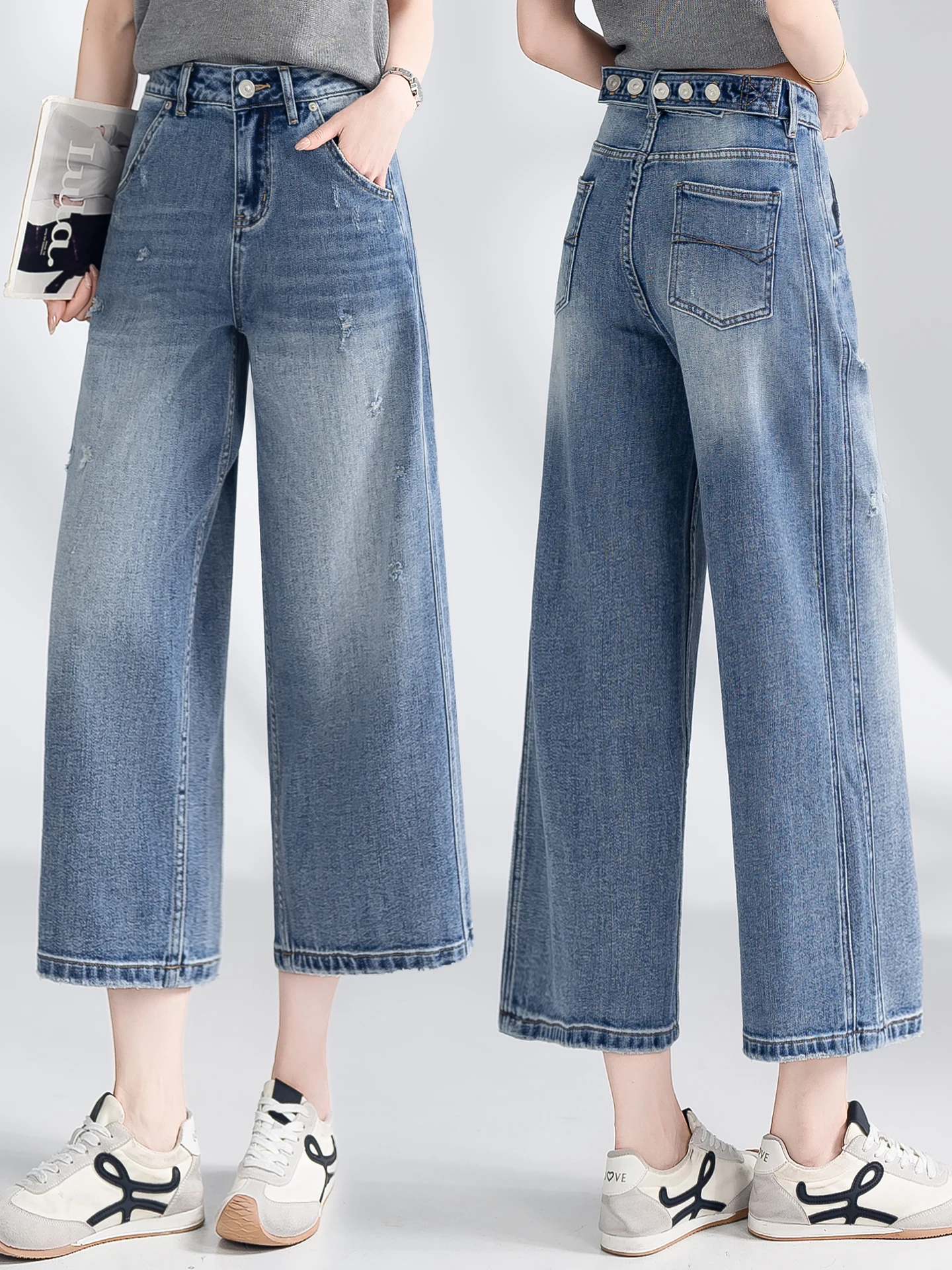 

High Waist Straight Leg Jeans Women's Summer Thin New Small Size Narrow Version Wide Leg Pants High Waist Slimming Jeans