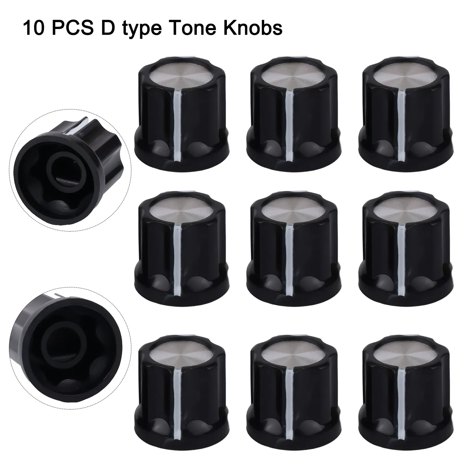 

10pcs Guitar Tone Knobs 6mm Shaft Hole 10x D Type For Electric Guitar Knob Plastic+Aluminum Sheet Potentiometer