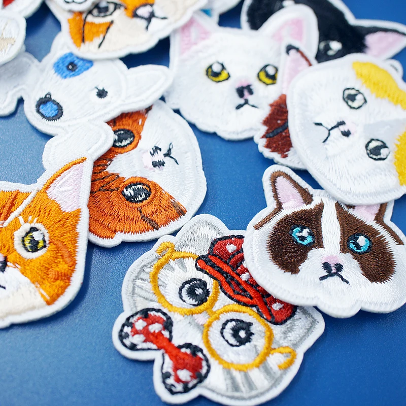 Cat Fashion DIY Patches Cute Animal Embroidery For T-Shirt Iron On Child Kids Appliques Clothes Jeans Stickers Badges Dog