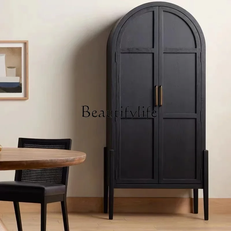 

S American-Style Solid Wood Wine Cabinet Vintage Distressed Arch Locker