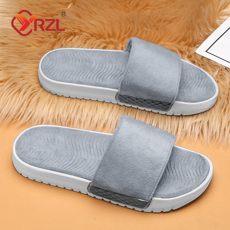 

YRZL Winter Men House Slippers Non-Slip Casual Indoor Flats Floor Shoes Male Flip Flops Warm Shoe Solid Colors Leisure Man Shoes