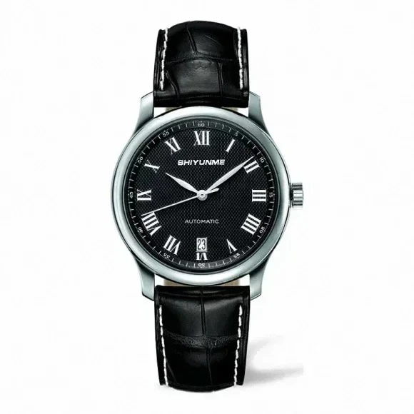 Moda relógio mecânico automático masculino artesão calendário esporte relógio preto azul couro