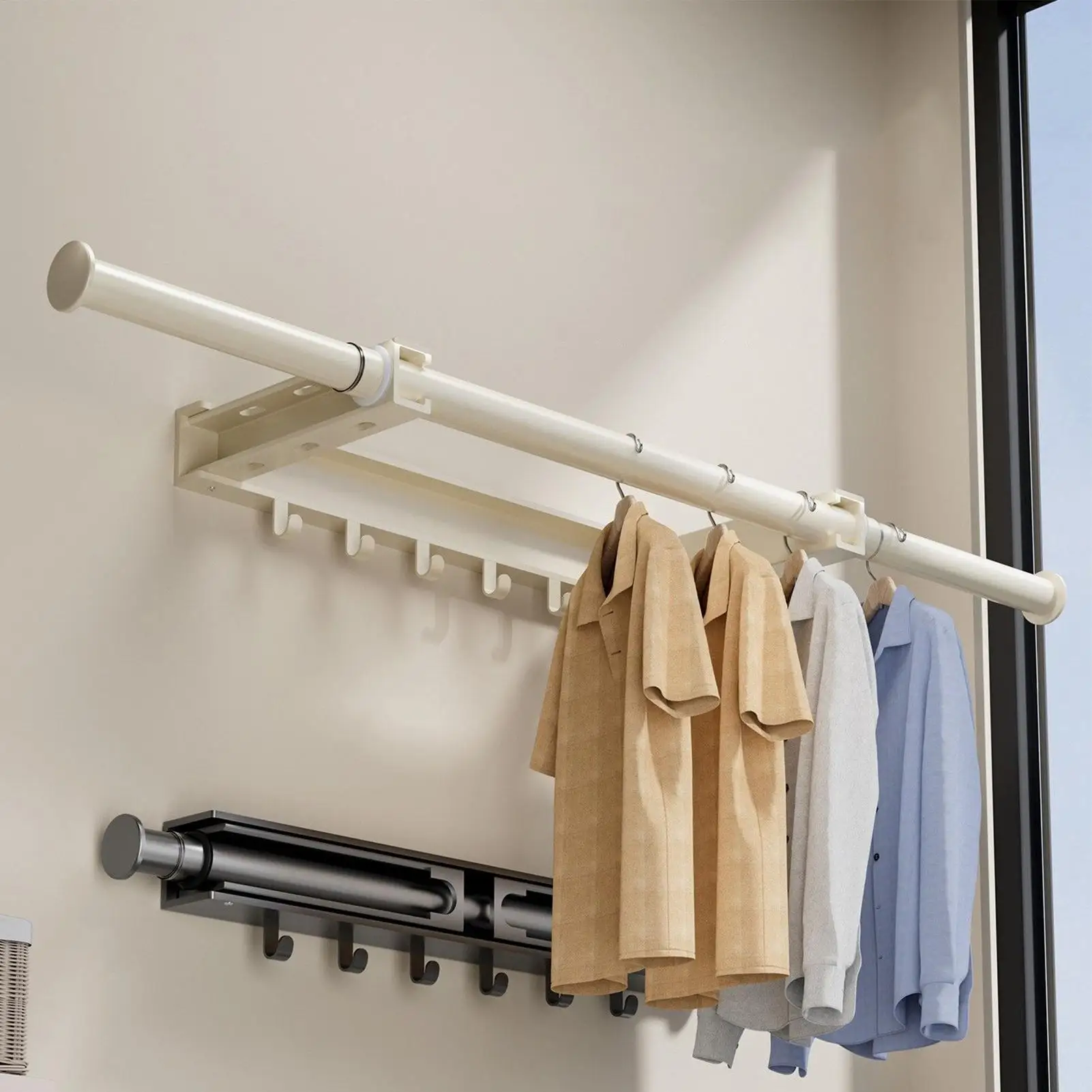 Foldable Wall Mount Clothes Drying Rack Bracket Aluminum Alloy Retractable Durable Devices Holder for Home Bedside Hotel Office