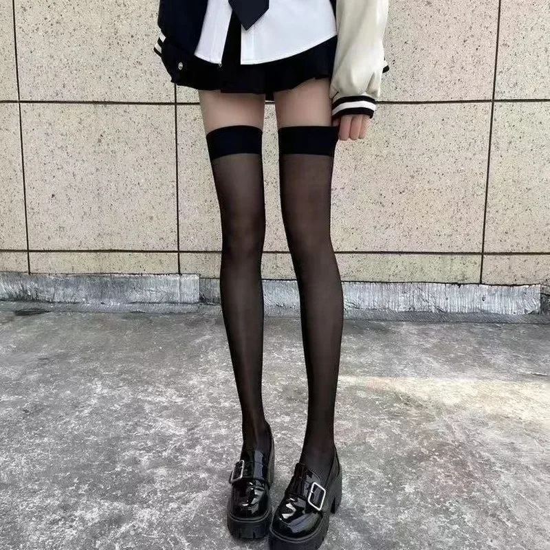 Jk Kostüme Frauen sexy Oberschenkel hohe Netz strümpfe Lolita Mädchen Gothic Punk transparent über Knie rot breite Kante lange Socken