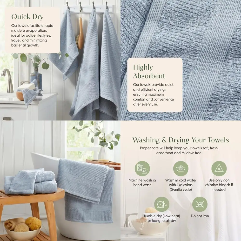 

Набор из 4-х синих махровых полотенец с ребристой текстурой | 100% хлопок, гребенной прядения | Впитывающий и быстросохнущий | Хлопок, сертифицированный Oeko-TEX