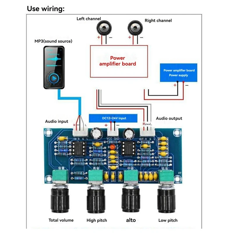 Preamplificador de placa de tono XH-A901 con agudos, bajos y controlador de tono de preamplificador de ajuste de volumen para placas amplificadores